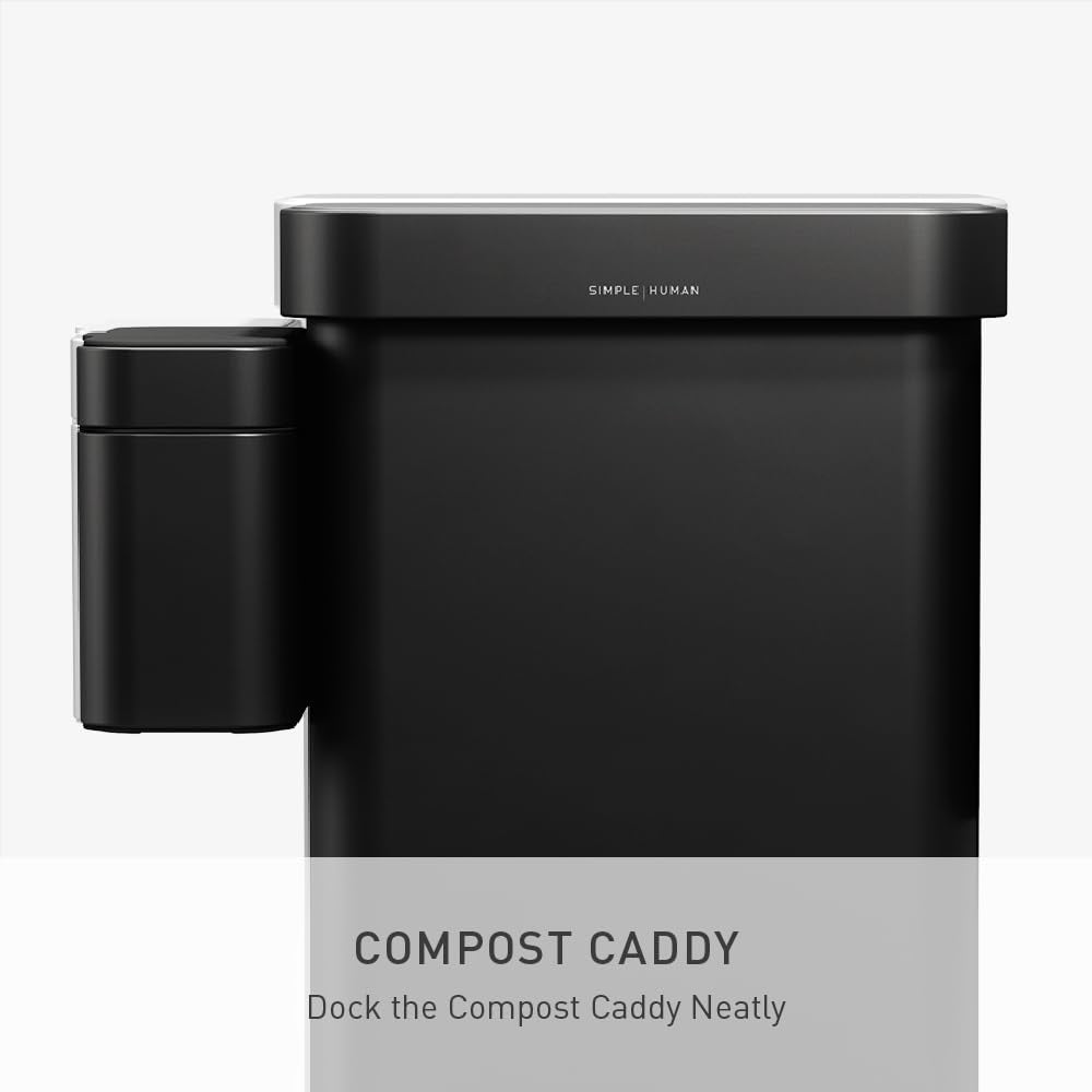 simplehuman Rectangular Step Can, 45L / 12 Gallon Kitchen Trash Can, Liner Rim System, Liner Pocket®, 150,000-Step Pedal, Lid Shox® Silent Close, Matte Black Steel