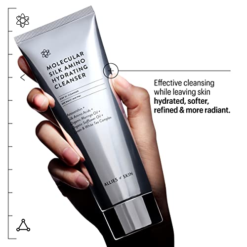 Allies of Skin Molecular Silk Amino Hydrating Cleanser: Hyaluronic Acid, Ceramides, Safflower & Moringa Oils. Nourishes, Conditions & Repairs 100 ml/2.4 oz