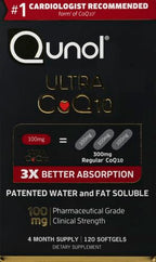 Qunol Ultra CoQ10 100mg, 3x Better Absorption, Patented Water and Fat Soluble Natural Supplement Form of Coenzyme Q10, Antioxidant for Heart Health, 120 Count Softgels