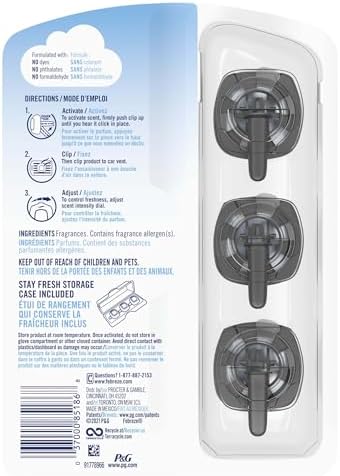 Febreze Car Air Freshener, Odor-Fighting Automotive Vent Clip, Linen & Sky Scent, 3 Count