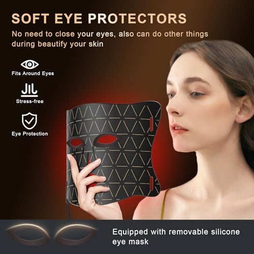 LED Face Mask Light Therapy - Professional Grade Skincare at Home – Red Light Therapy for Face for Acne, Wrinkles, Skin Rejuvenation – 3 Light Modes - Remote Control - includes Eye Protection