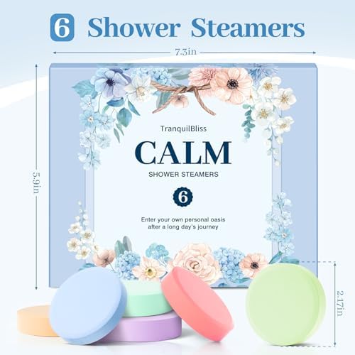 Shower Steamers 6 Count, Shower Steamers with Natural Ingredients, 6 Different Scents & Individually Wrapped, Christmas and Birthday Good Option for Her, Mom, Friends
