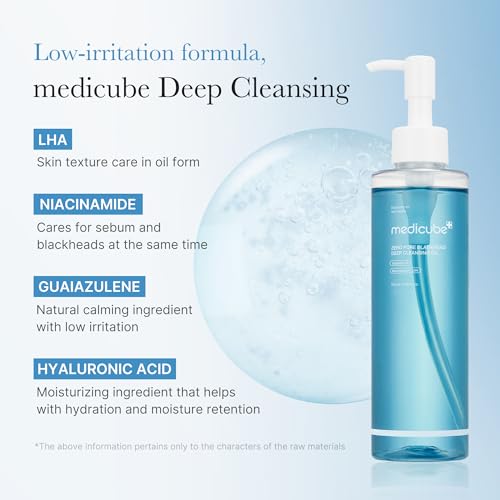 medicube Zero Pore Blackhead Deep Cleansing Oil | Makeup Remover for all skin types, Daily Moisture Facial Cleanser, Low-Irritation | Korean Skin Care (205ml / 6.93 fl.oz)