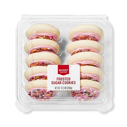 Pink Iced Frosted Sugar Cookies with Multi-Colored Rainbow Sprinkles (10 ct.) by Market Pantry