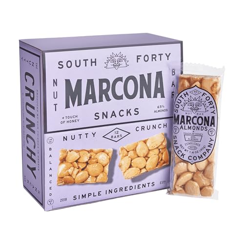 South 40 Snacks Crunchy Marcona Almond Bar, Just 4 Ingredients, Touch of Honey (40g Bar, Pack of 12)