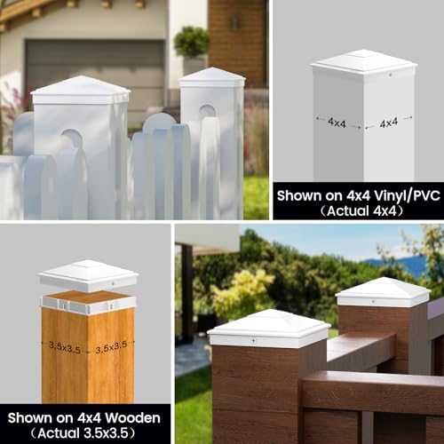 SIEDiNLAR 4x4 Pyramid Post Caps Waterproof Outdoor 4x4 Post Cover, Fits 4x4 3.5x3.5 Vinyl Wood Posts for Fence Deck Mailbox Patio (White, 12 Pack)