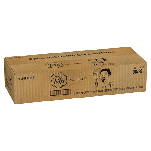 Puffs Plus Lotion Facial Tissues, 10 Cubes, 56 Tissues per Box, Allergies and Colds