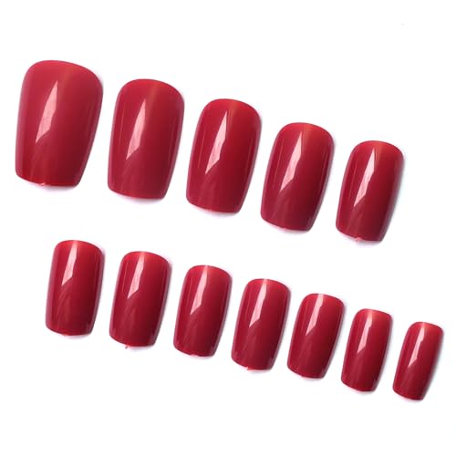 LoveOurHome 240pc Red Press on Nails Medium Square Fake Nails Press ons Square Nail Tips Red Acrylic Nails Christmas Glue on Nails False Artificial Fingernails with Glue Adhesive Tabs Women Girls