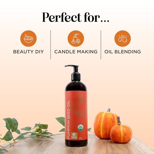 Pumpkin Seed Oil Organic Certified - 100% Pure Organic Pumpkin Seed Oil for Hair Growth and Anti Aging Face Oil - Organic Hair Oil for Dry Hair and Growth - Virgin Cold Pressed & Unrefined (16oz)