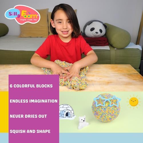 Silly Foam, Creative Modeling Foam Beads, 2-Pack Primary Colors, Perfect for Preschool and Kids, Arts, Crafts, Sensory Play, Non-Toxic (12 Blocks Red, Orange, Yellow, Green, Blue, Purple) (Age 3+)