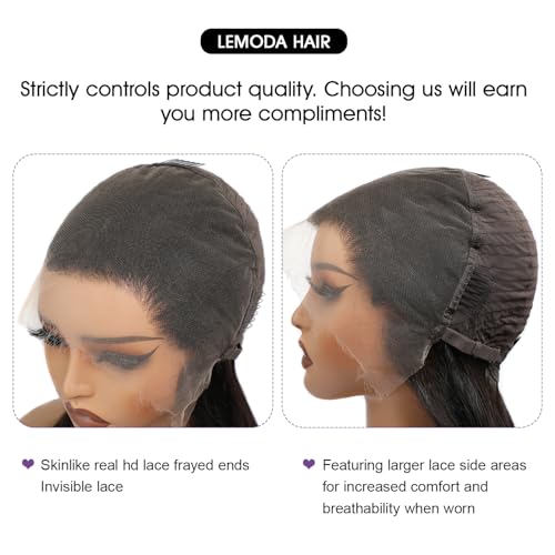 Lemoda 210% Density Full 13x6 SKINLIKE Real HD Lace Frontal Wigs Straight 13x6 Full Lace Frontal Virgin Human Hair Wigs Invisible 0.1mm Ultra-thin Knots Frayed Ends Lace Wig 20Inch