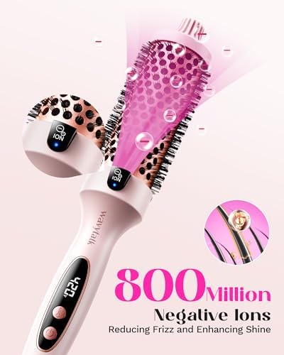 Wavytalk Thermal Brush, Blowout Boost 1.5 inch Heated Round Brush for Blowout Look, Dual Voltage, Pink, Sakura, Tourmaline Ceramic, Negative Ion Technology, 5 Temperature Settings, Less Damage