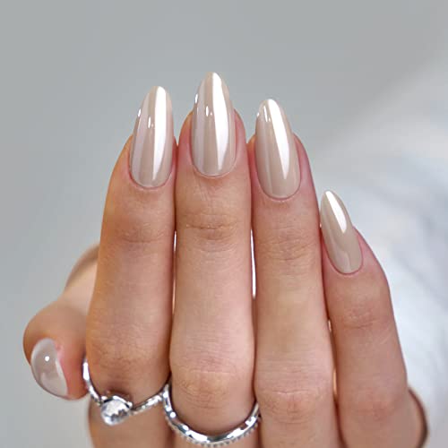 Press On Nails Medium - BTArtbox Almond Press On Nails, Glue On Nails with Nail Glue, Reusable Stick On Nails in 15 Sizes - 30 Soft Gel Fake Nails Kit, Nuts Glazed