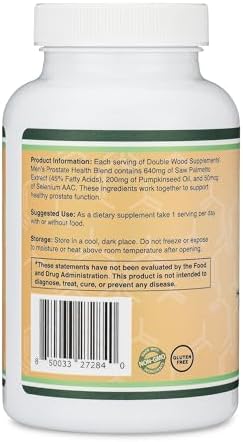 Prostate Support Supplement for Men's Health (120 Capsules) One Serving per Day for 30 Days Supports Prostate Function and Urinary Control (Saw Palmetto, Pumpkin Seed Oil, Selenium) by Double Wood