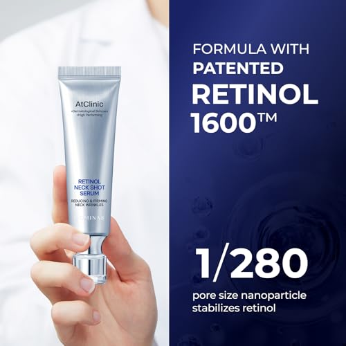 AtClinic Retinol Neck Serum Cream (1fl oz) - Reduce Neck Wrinkles, & Improve Tightening. Korean Skin Care. Vitamin C, Panthenol, Peptide