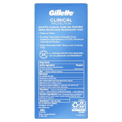 Gillette Clinical Antiperspirant and Deodorant for Men, 72hr Sweat & Odor Protection, Long Lasting Freshness, Anti-White Mark Technology, Clear Gel, Power Rush Scent, 2.6 oz