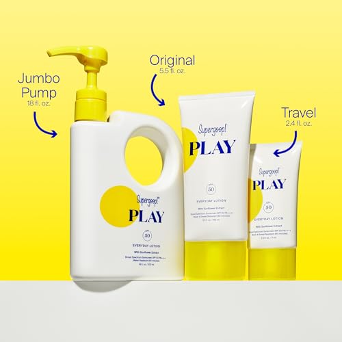 Supergoop! PLAY Everyday Lotion SPF 50 (2.4 fl oz) - Broad Spectrum Body & Face Sunscreen for Sensitive Skin - Great for Active Days - Fast Absorbing, Water & Sweat Resistant