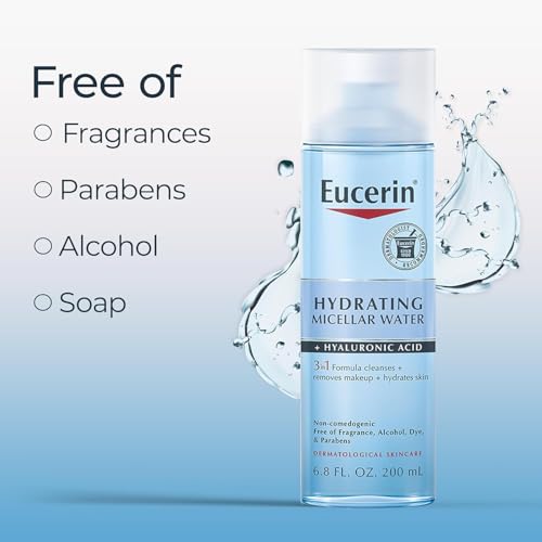 Eucerin Hydrating 3-in-1 Micellar Water, Formulated with Hyaluronic Acid, 6.8 Fl Oz Bottle