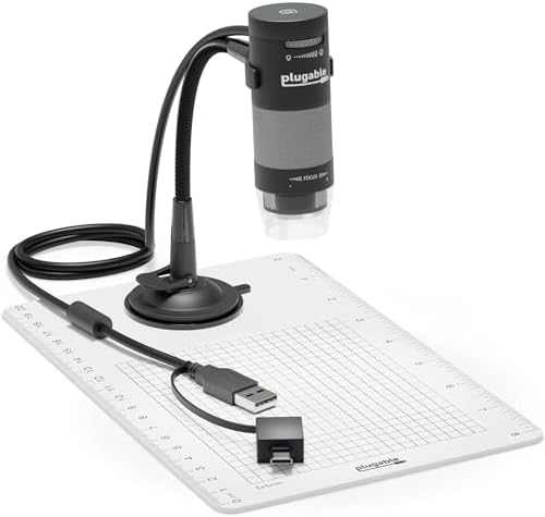 Plugable USB Digital Microscope 250x, 2MP Micro Camera with Flexible Arm Stand - Handheld USB & USB-C Microscope for Adults & Kids, Windows, Mac, ChromeOS, Linux, Android, iPad Compatible