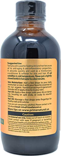 Prime Natural Organic Tamanu Oil - USDA Certified, 100% Pure, Cold Pressed, Unrefined, Virgin (4oz / 120ml) for Face, Hair & Skin Care - Natural Moisturizer