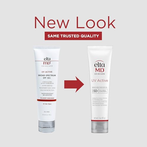 EltaMD UV Active Mineral Sunscreen with Zinc Oxide, Water Resistant Sunscreen SPF 50+ Up to 80 Minutes, Oil Free SPF for Face and Body, 3.0 oz Tube