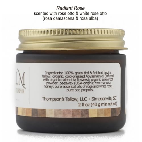 Thompson’s Tallow – Beef Tallow for Skin, 100% Grass-Fed Whipped Tallow Balm Moisturizer with Abyssinian Oil, Manuka Honey & Propolis, Herb-Infused, USA Handmade, Rose