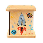 Wooden Piggy Bank for Kids and Adults, Personalized Gift Handmade in USA by BloomOwl, Custom Piggy Bank, Personalized Banks for Kids, Gifts for Baby Boys and Girls (Space)