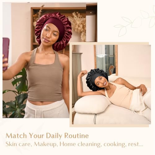 YANIBEST Satin Bonnet for Sleeping Women Double Layer Hair Silk Bonnets for Sleeping with Elastic Band