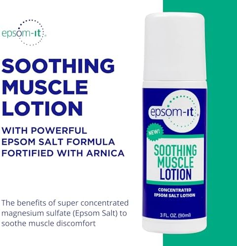 Epsom-It Soothing Muscle Lotion - Roll On Epsom Salt Lotion with Arnica for Muscle Aches and Stiffness, Knees and Tired, Achy Feet, Topical Magnesium Cream, 3oz.