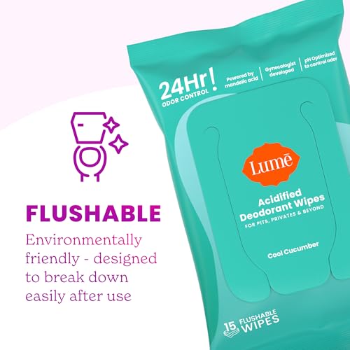 Lume Whole Body Deodorant - Smooth Solid Stick & Flushable Deodorant Wipes - Doctor Developed - Aluminum Free, Baking Soda Free, Skin Loving - 2.6 Ounce (Soft Powder) 15 Count Wipes (Cool Cucumber)