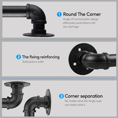 Pipe Stair Handrail, 3 Ft Metal Staircase Handrail, Black Galvanized Industrial Iron Hand Rail for Indoor & Outdoor Wall Mount Support, Wall Hand Railing,Safety Handle, Steps Baluster(HR01)