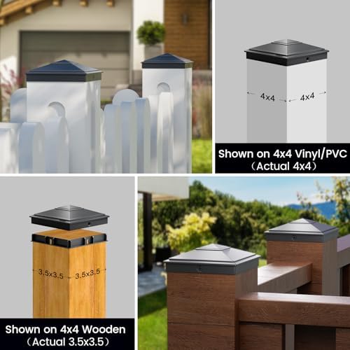 SIEDiNLAR 4x4 Pyramid Post Caps Waterproof Outdoor 4x4 Post Cover, Fits 3.5x3.5 4x4 Wood Vinyl Posts for Fence Deck Mailbox Patio (Black, 24 Pack)
