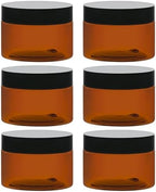 TUZAZO 4 Oz Amber Plastic Cosmetic Jars Leak Proof Small Container with lids for Cream, Lotion, Powder, Ointments, Beauty Products, 6 Pcs