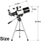 Telescope for Adults & Kids, 70mm Aperture Refractor (15X-150X) Portable Travel Telescope with Phone Adapter & Wireless Remote, Astronomy Beginners Gifts, Black
