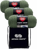 Red Heart Super Saver Medium Thyme E300-406 (3-Skeins - Same Dye Lot) Worsted Medium #4 Acrylic Yarn for Crocheting and Knitting with Project Bag