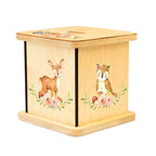 Wooden Piggy Bank for Kids and Adults, Personalized Gift Handmade in USA by BloomOwl, Custom Piggy Bank, Personalized Banks for Kids, Gifts for Baby Boys and Girls (Woodland- Girl)