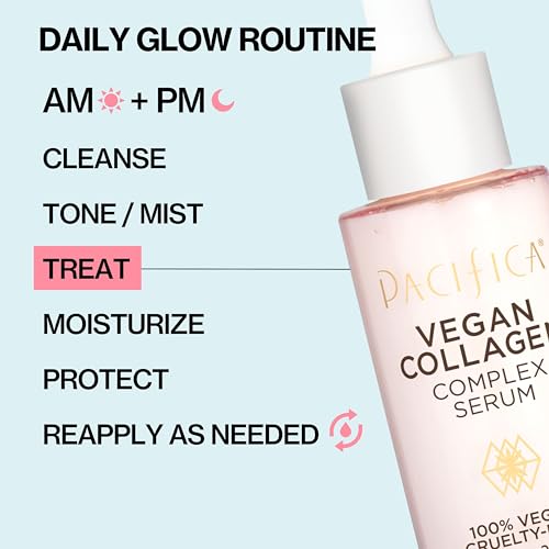 Pacifica Vegan Collagen Complex Face Serum Anti Aging Hydrating Serum w/Hyaluronic Acid for Plumping & Firming Collagen Boosting Facial Serum for Fine Lines & Wrinkles Clean Dermatologist Tested