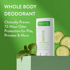 Native Whole Body Deodorant Stick Contains Naturally Derived Ingredients, Deodorant for Men and Women | 72 Hour Odor Protection, Aluminum Free with Coconut Oil and Shea Butter | Cucumber & Mint