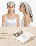 LilySilk Mulberry Silk Sleep Cap 100% 19 Momme Long Silk Bonnet for Curly Hair, Night Cap for Sleeping, Silk Hair Wrap for Women Silvergray