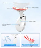 Red-Light-Therapy-for-Face-and-Neck, 7 Color Face Massager Tool for Wrinkles, Double Chin, Vibrating Facial Massager with Thermals for Skin Care, Glossy White