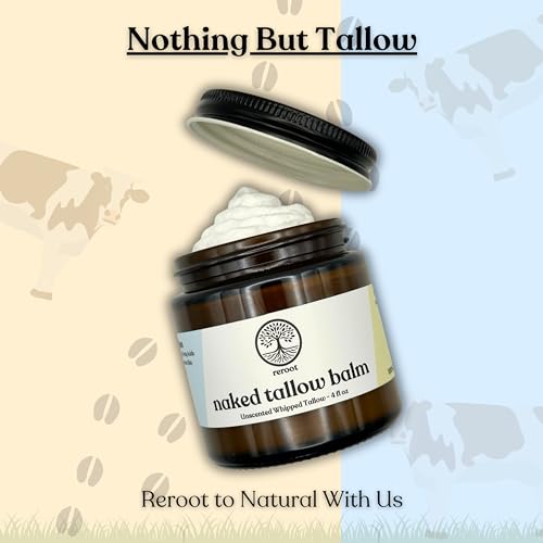 Beef Tallow for Skin | NAKED TALLOW BALM | 1 Ingredient - 100% Grass Fed Beef Tallow | Beef Tallow for Body & Face | Whipped & UNSCENTED for Sensititve Dry Skin, Babies, Eczema, Psoriasis, Rosacea (4oz)