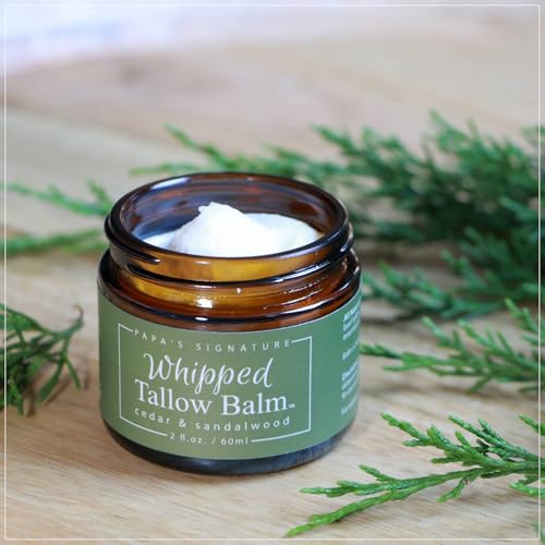 Handmade Whipped Tallow Balm, 100% Grass-fed Beef Tallow for Skin w/Organic Jojoba Oil, Natural Tallow Face Moisturizer, Relief For Dry Skin, Razor Burn, Chafed Skin - 2 oz (Cedar & Sandalwood)