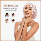 22 Momme 100% Mulberry Silk Bonnet for Women, Silk Sleep Cap for Hair Care, Silk Hair Wrap for Sleeping with Elastic Stay on Head All Night (Pink)