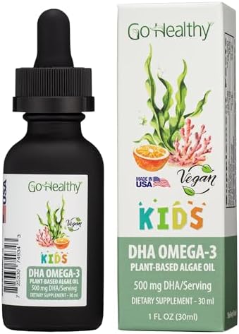 Go Healthy DHA Omega 3 Drops for Kids, Toddlers & Infants - Vegan Fish Oil Alternative - Supports Brain & Eye Development, Just 3 Ingredients, Organic Orange Flavor, 30-60 Servings