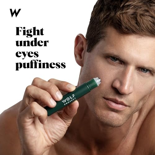 Wolf Project Under Eye Roller - Korean Beauty, with Caffeine, Vitamin C and Peptides - Energizing Serum for Dark Circles and Puffiness, Fine Lines, Wrinkles - Gel-Based Brightening Cream