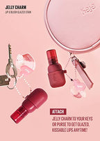 Kaja Lip & Blush Glazed Keychain Stain - Jelly Charm 01 Cherry Spritz | with Triple Berry Complex, Lemon Fruit Extract &Olive Squalane, Hydrating, Long Lasting Tint