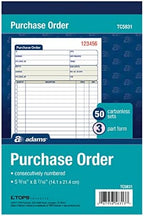 Adams Purchase Order Book, 3-Part Carbonless, White/Canary/Pink, 5-9/16 x 8-7/16 Inches, 50 Sets (TC5831)
