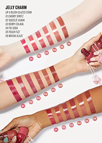 Kaja Lip & Blush Glazed Keychain Stain - Jelly Charm 01 Cherry Spritz | with Triple Berry Complex, Lemon Fruit Extract &Olive Squalane, Hydrating, Long Lasting Tint