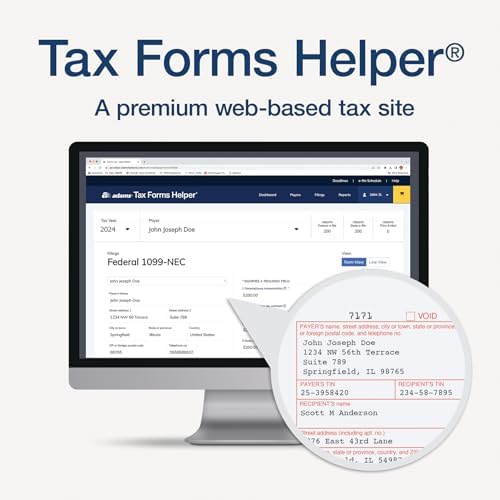 Adams 2024 1099 NEC Kit for 30 Recipients, 3 Part Laser 1099 Forms, 6 1096 Forms, Self Seal Envelopes & Access to Adams Tax Forms Helper (1009313)