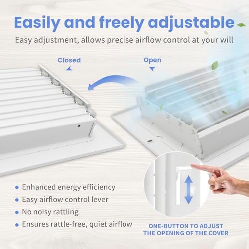 10 x 6 Inch [Duct Opening] Air Vent Covers for Wall or Ceiling - High Airflow 2 Way Steel Ventilation - Adjustable Wall/Ceiling Register, 11-3/4 Inch x 7-3/4 Inch [Overall Dimensions]
